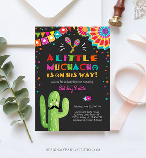 Editable Little Muchacho Fiesta Baby Shower Invitation Cactus Mexican Succulent Señor on the Way Blue Pink Download Corjl Template 0045