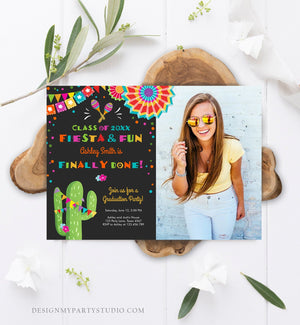Editable Fiesta and Fun Graduation Party Invitation Finally Done Let's Fiesta Mexican High School College Degree Diploma Corjl Template 0045