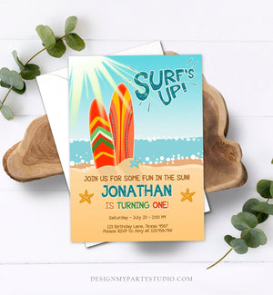 Editable Surf Birthday invitation Summer Beach Party Surfboard Boy Surf Party Instant Download Printable Invitation Template Corjl 0241