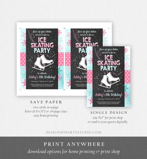 Editable Ice Skating Invitation Ice Skating Birthday Party Girl Pink Mint Skate Party Winter Download Printable Invitation Template Corjl