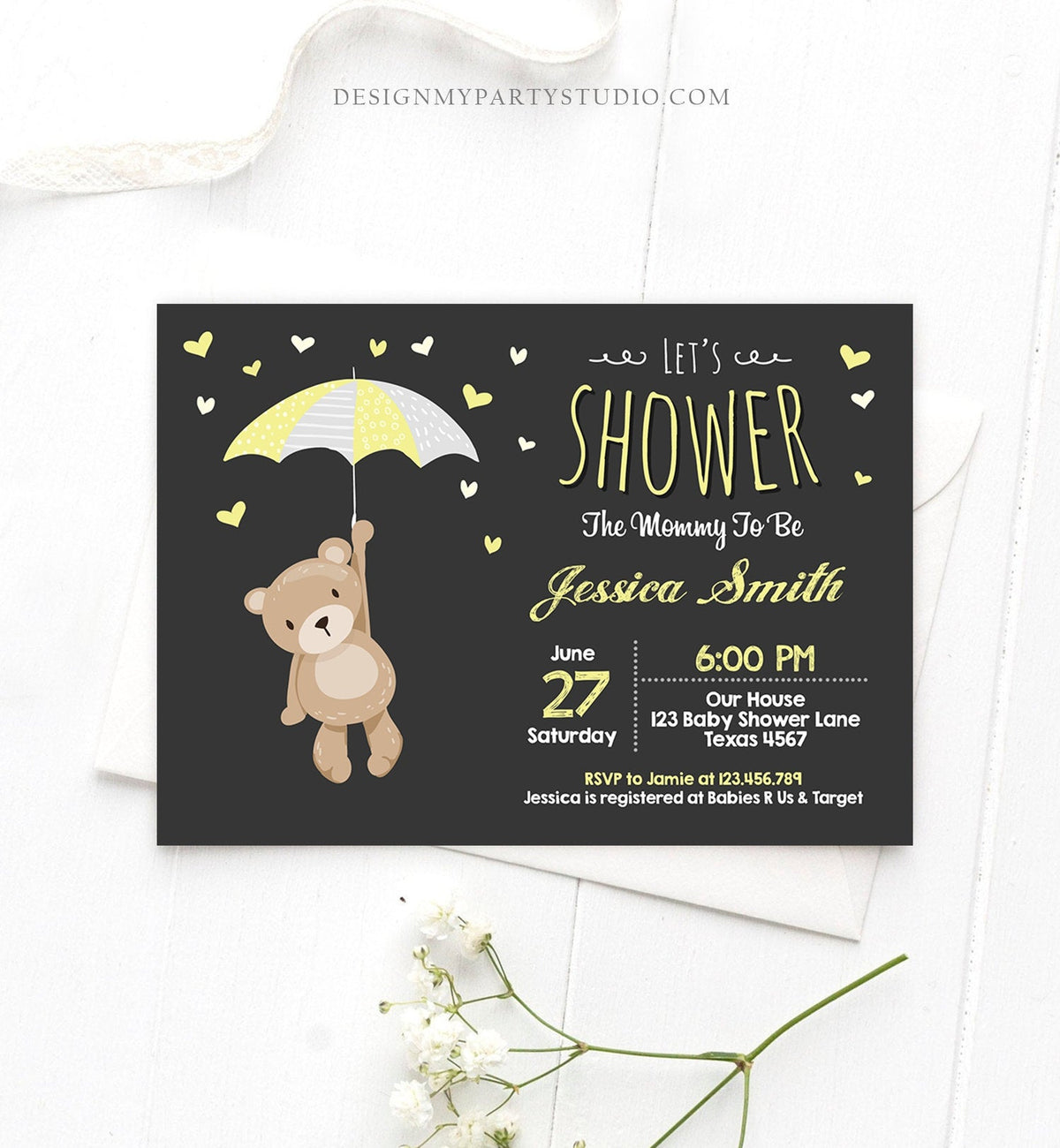 Editable Baby Shower Invitation Teddy Bear Cute Gender Neutral Bear Little Cub Woodland Invitation Template Instant Download Corjl 0025
