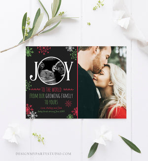 Editable Christmas Pregnancy Announcement Grandparents Joy Family Pregnancy Reveal Photo Ultrasound Printable Invitation Template Corjl