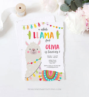 Editable Whole Llama Fun Birthday Invitation Fiesta Mexican Cactus White Boy Girl Alpaca Instant Download Corjl Template Printable 0079