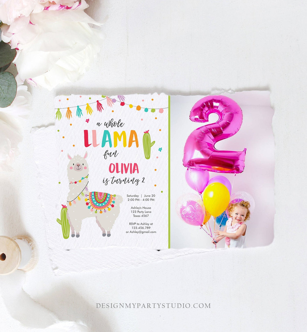 Editable Whole Llama Fun Birthday invitation Llama Cactus Girls Alpaca Fiesta Instant Download Printable Invitation Template Corjl 0079