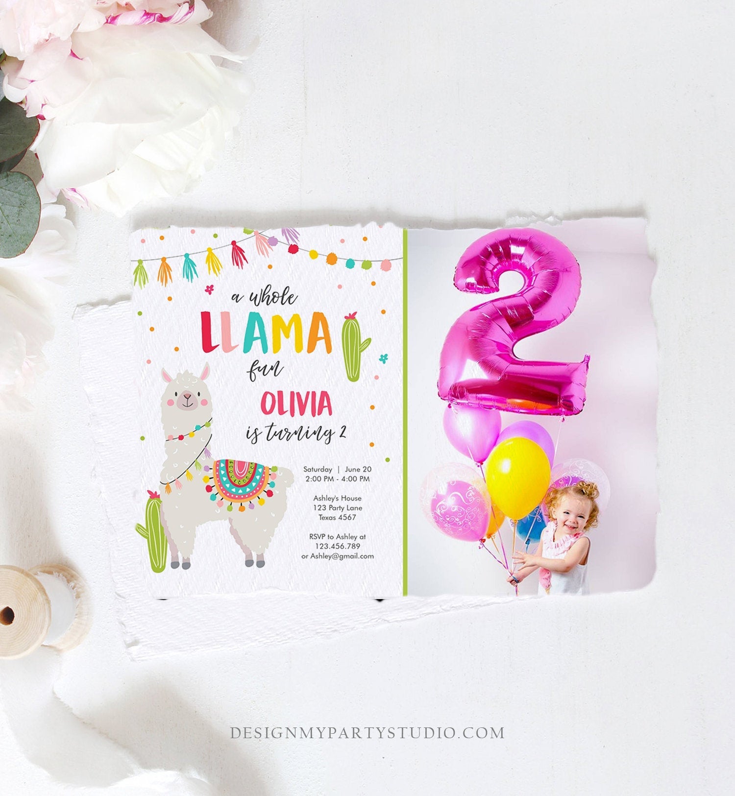 Editable Whole Llama Fun Birthday invitation Llama Cactus Girls Alpaca Fiesta Instant Download Printable Invitation Template Corjl 0079