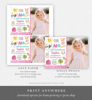 Editable Farm Birthday Invitation Girl Farm Animals Pink Barnyard Party Invite Download Printable Invitation Template Digital Corjl 0160