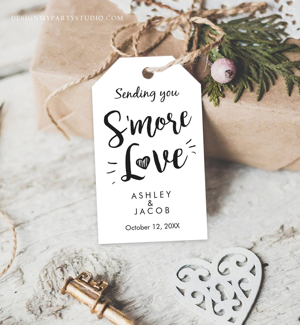 Editable Smore Love tag Template Wedding Favor Tag S&#39;more tags S&#39;mores Gift Tags Rustic Template download Digital PRINTABLE Corjl 0276