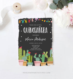 Editable Quinceañera Birthday Invitation Cactus Mexican Fiesta 15th Birthday Miss Quince Anos Girl Quinceanera Download Corjl Template 0254