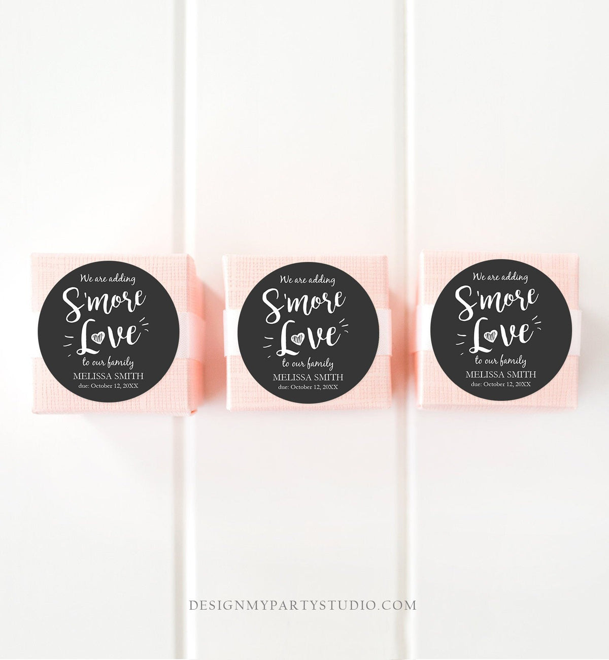 Editable Smore Love Favor Tag We Are Adding S&#39;more Love To Our Family Square Round Baby Shower Favors Download Corjl Template PRINTABLE 0276