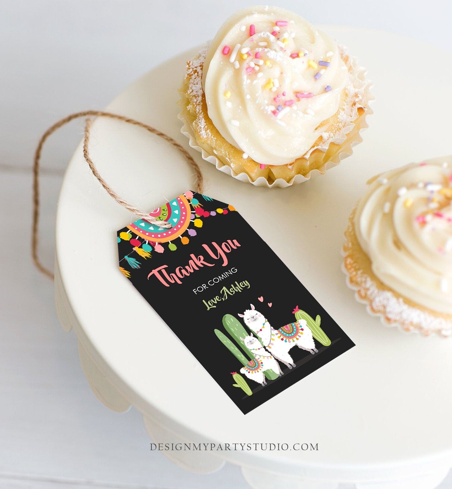 Editable Llama Favor Tags Baby Shower Birthday Llama Thank You Tags Fiesta Cactus Alpaca Mexican Chalk Neutral Download Corjl Template 0079