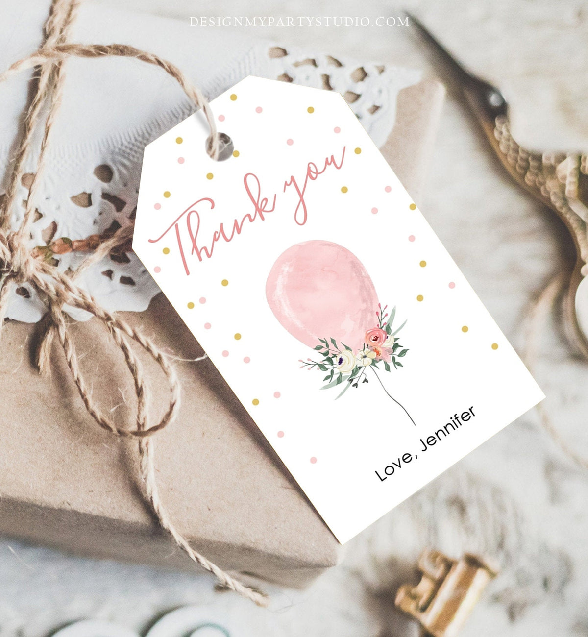 Editable Pink Balloon Favor Tags Girl Birthday Thank You Tags Labels Ready to Pop Pink Gold 1st Birthday Template PRINTABLE Corjl 0221