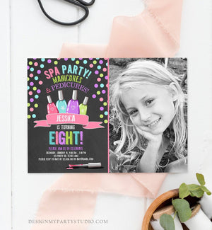 Editable Spa Birthday Invitation Manicures Pedicure Nail Salon Party Pink Purple Girl Instant Download Printable Corjl Template Digital 0210