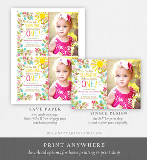 Editable Little Sunshine Birthday Invitation You Are My Sunshine Garden Girl Pink Summer ANY AGE Download Printable Template Corjl 0213