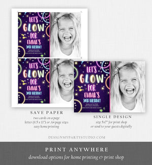 Editable Glow Birthday Invitation Glow Party Invite Neon Glow In The Dark Party Girls Teen Pink Download Printable Template Corjl 0172