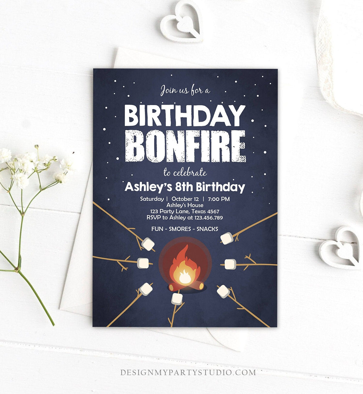 Editable Birthday Bonfire Invitation Camping Smore Fun Cookout Party S&#39;more Birthday Download Printable Invite Template Corjl Digital 0268