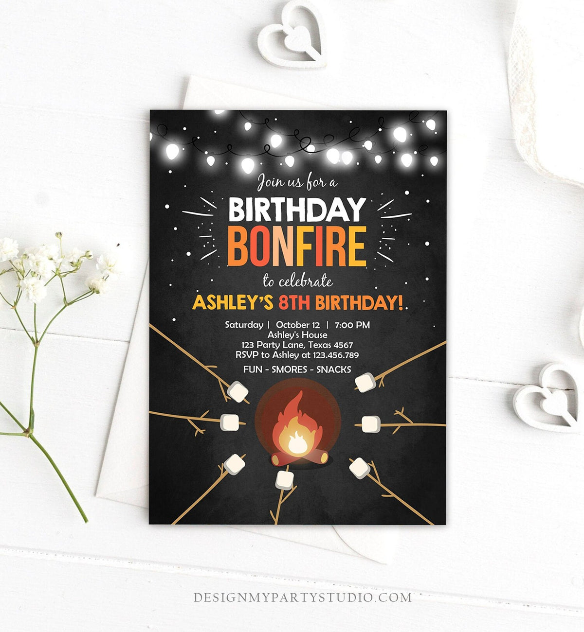 Editable Birthday Bonfire Invitation Camping Smore Fun Cookout Party S&#39;more Birthday Download Printable Invite Template Corjl Digital 0014