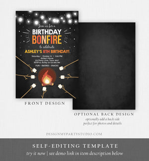 Editable Birthday Bonfire Invitation Camping Smore Fun Cookout Party S'more Birthday Download Printable Invite Template Corjl Digital 0014
