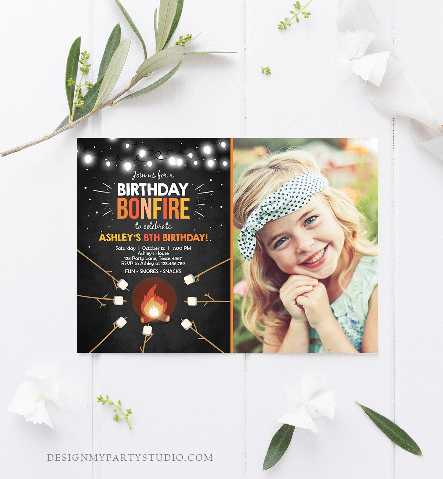 Editable Birthday Bonfire Invitation Camping Smore Fun Cookout Party S'more Birthday Download Printable Invite Template Corjl Digital 0014