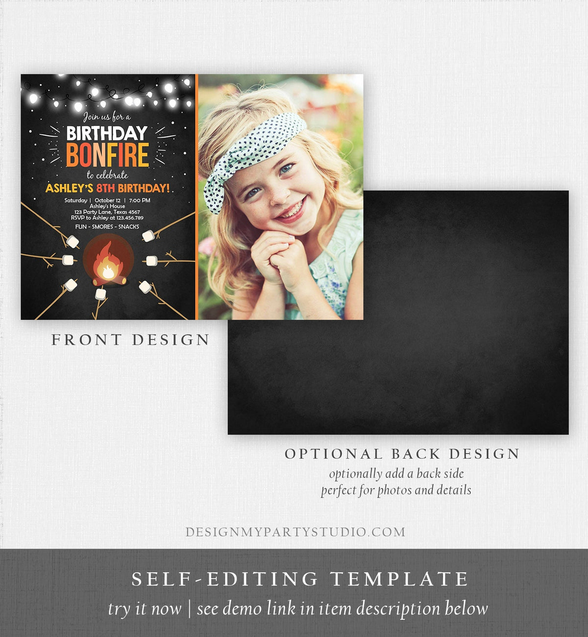 Editable Birthday Bonfire Invitation Camping Smore Fun Cookout Party S&#39;more Birthday Download Printable Invite Template Corjl Digital 0014