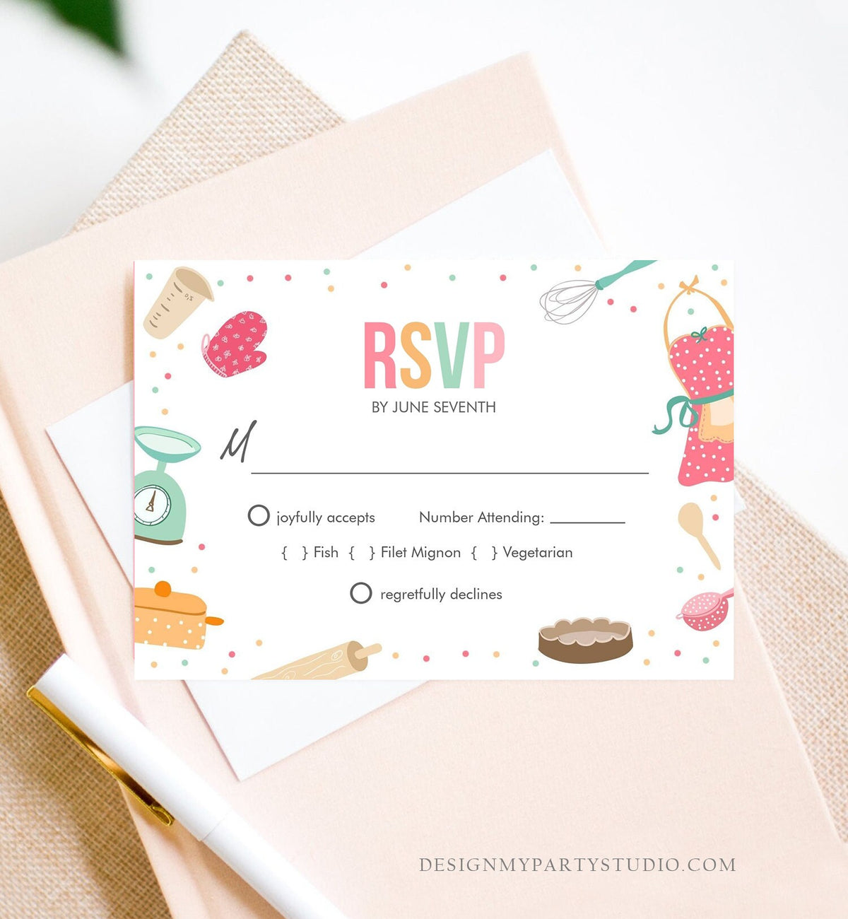 Editable RSVP Card Kitchen Bridal Shower Response Card Kindly Reply Cooking Birthday Chef Download Printable RSVP Card Template Corjl 0219