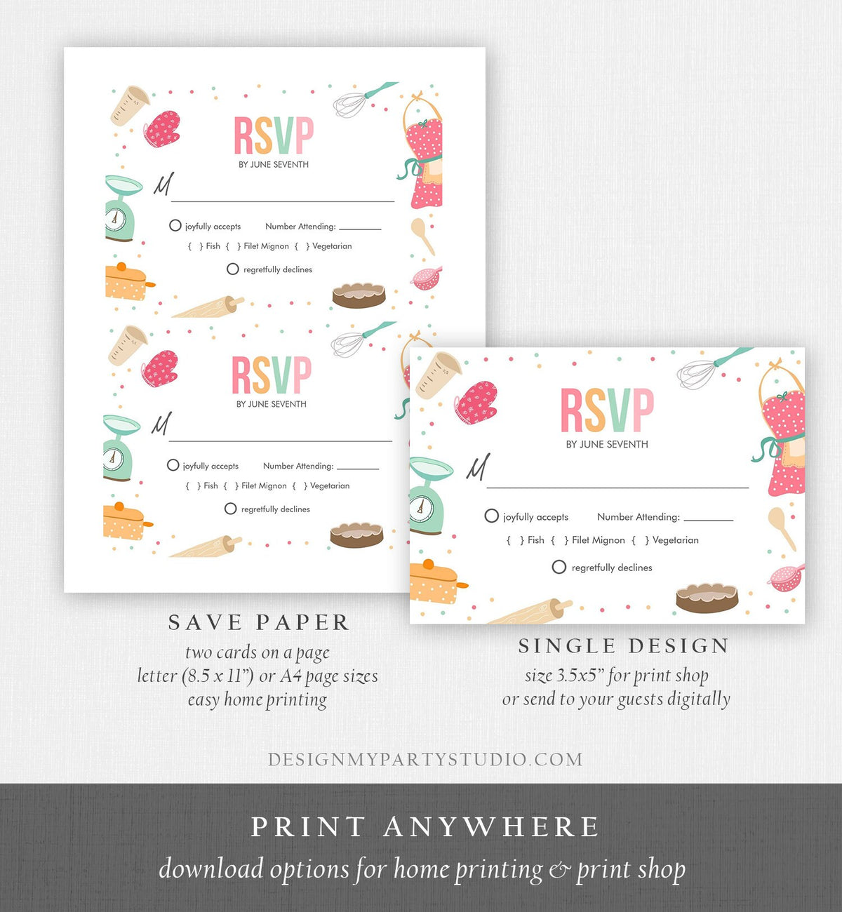 Editable RSVP Card Kitchen Bridal Shower Response Card Kindly Reply Cooking Birthday Chef Download Printable RSVP Card Template Corjl 0219