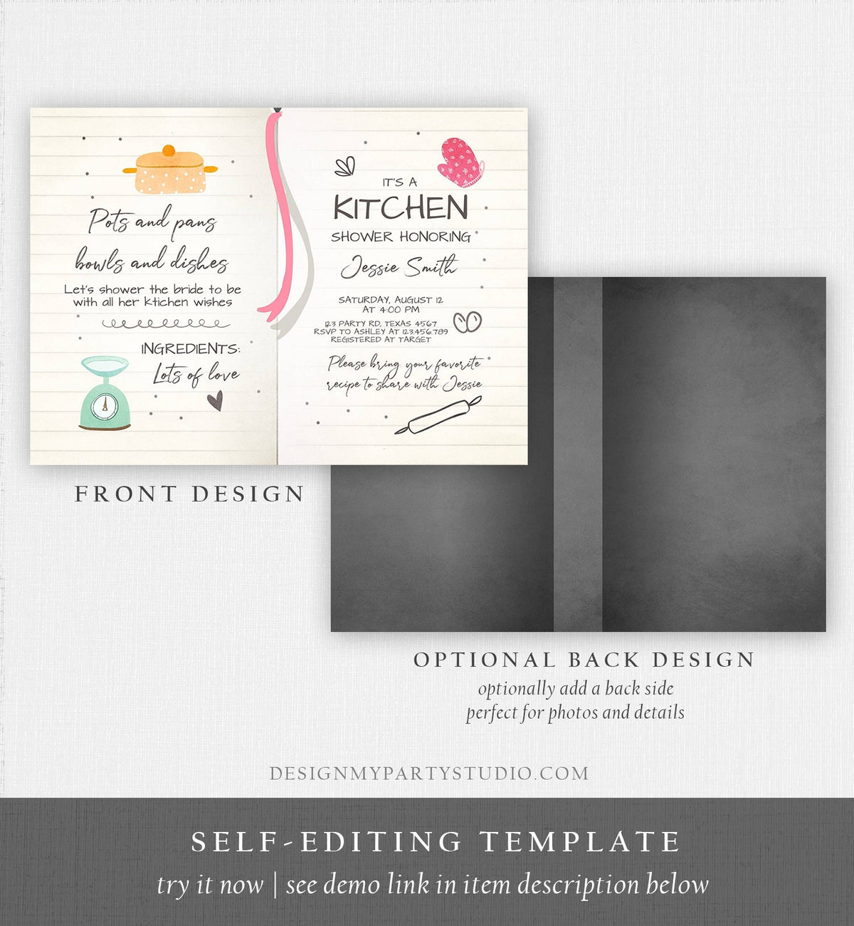Editable Kitchen Bridal Shower Invitation Cooking Invite Stock the Kitchen Baking Birthday Chef Download Printable Template Corjl 0219