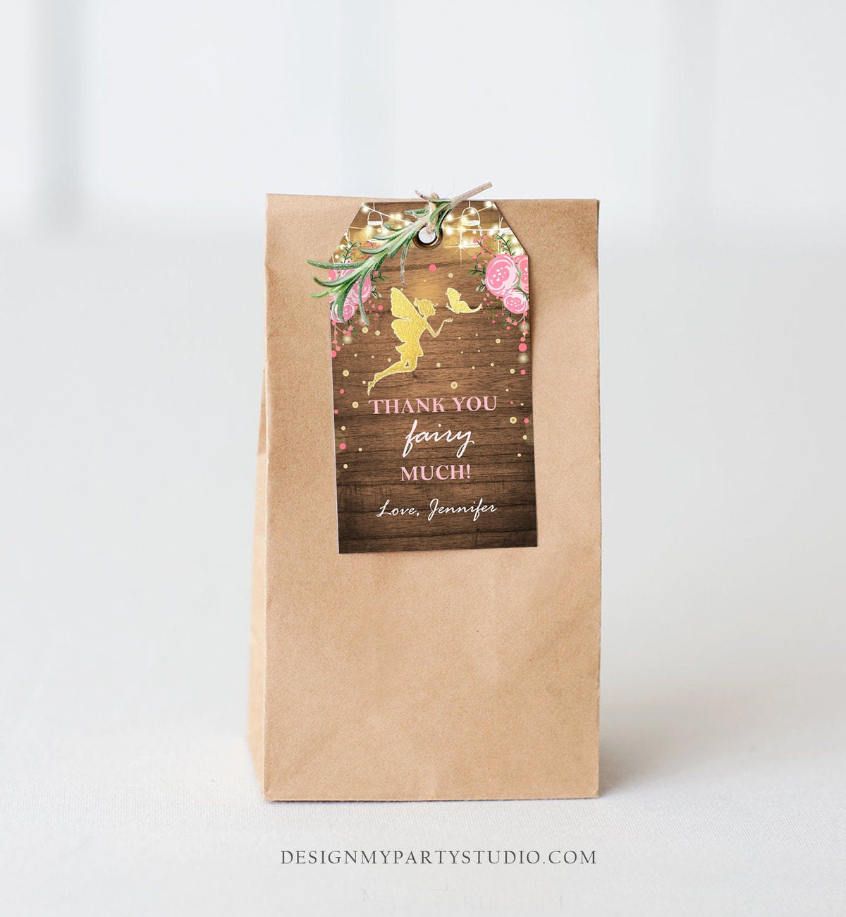 Editable Fairy Favor Tags Fairy Thank you Tags Magical Fairy Birthday Gift Tags Pink and Gold Floral Butterfly Template Corjl PRINTABLE 0208