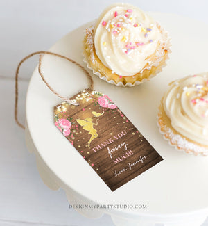 Editable Fairy Favor Tags Fairy Thank you Tags Magical Fairy Birthday Gift Tags Pink and Gold Floral Butterfly Template Corjl PRINTABLE 0208
