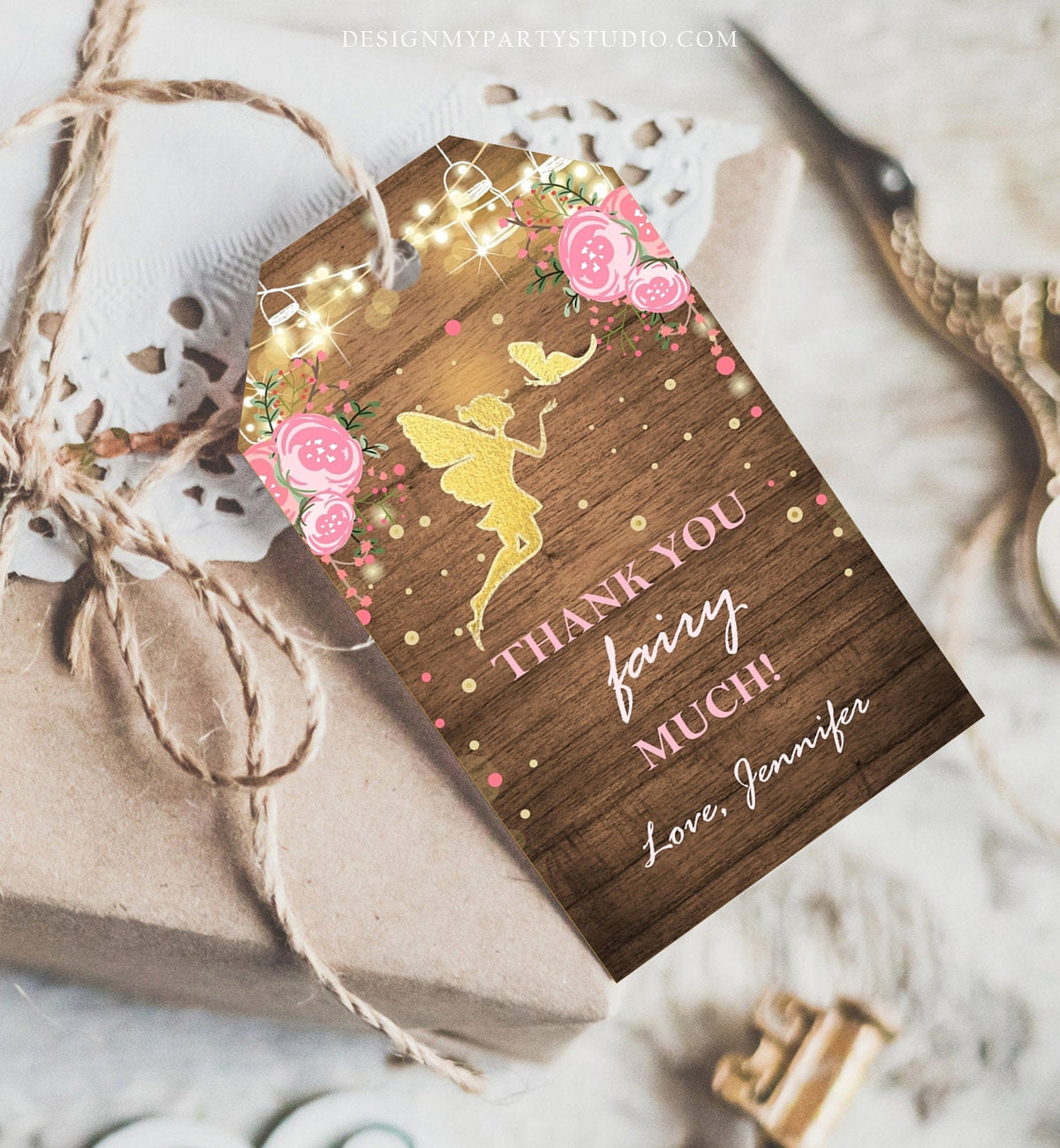 Editable Fairy Favor Tags Fairy Thank you Tags Magical Fairy Birthday Gift Tags Pink and Gold Floral Butterfly Template Corjl PRINTABLE 0208