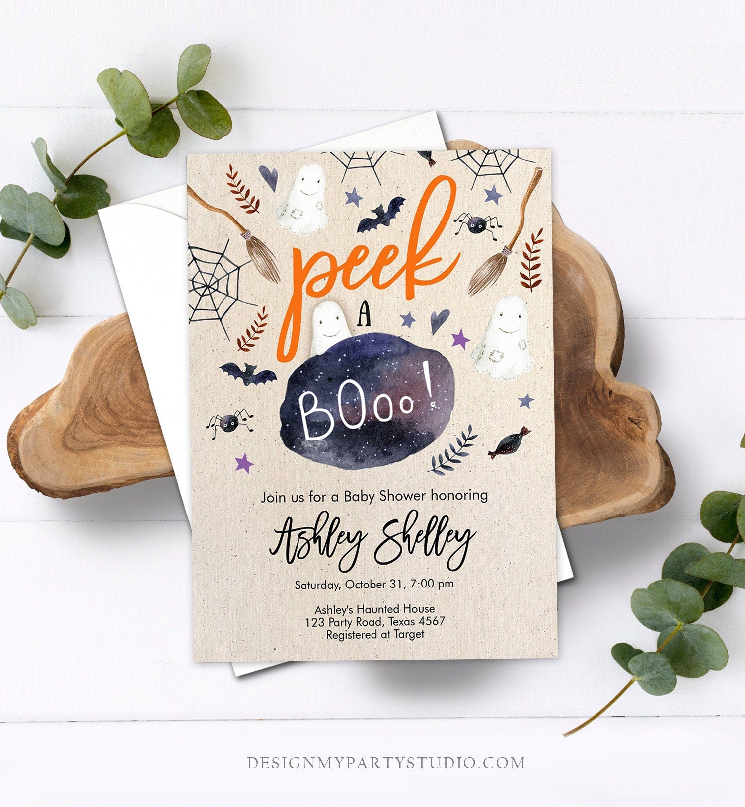 Editable Peek A Boo Baby Shower Invitation Cute Halloween Baby Shower Couples Shower Invite Gender Neutral Printable Template Corjl 0199