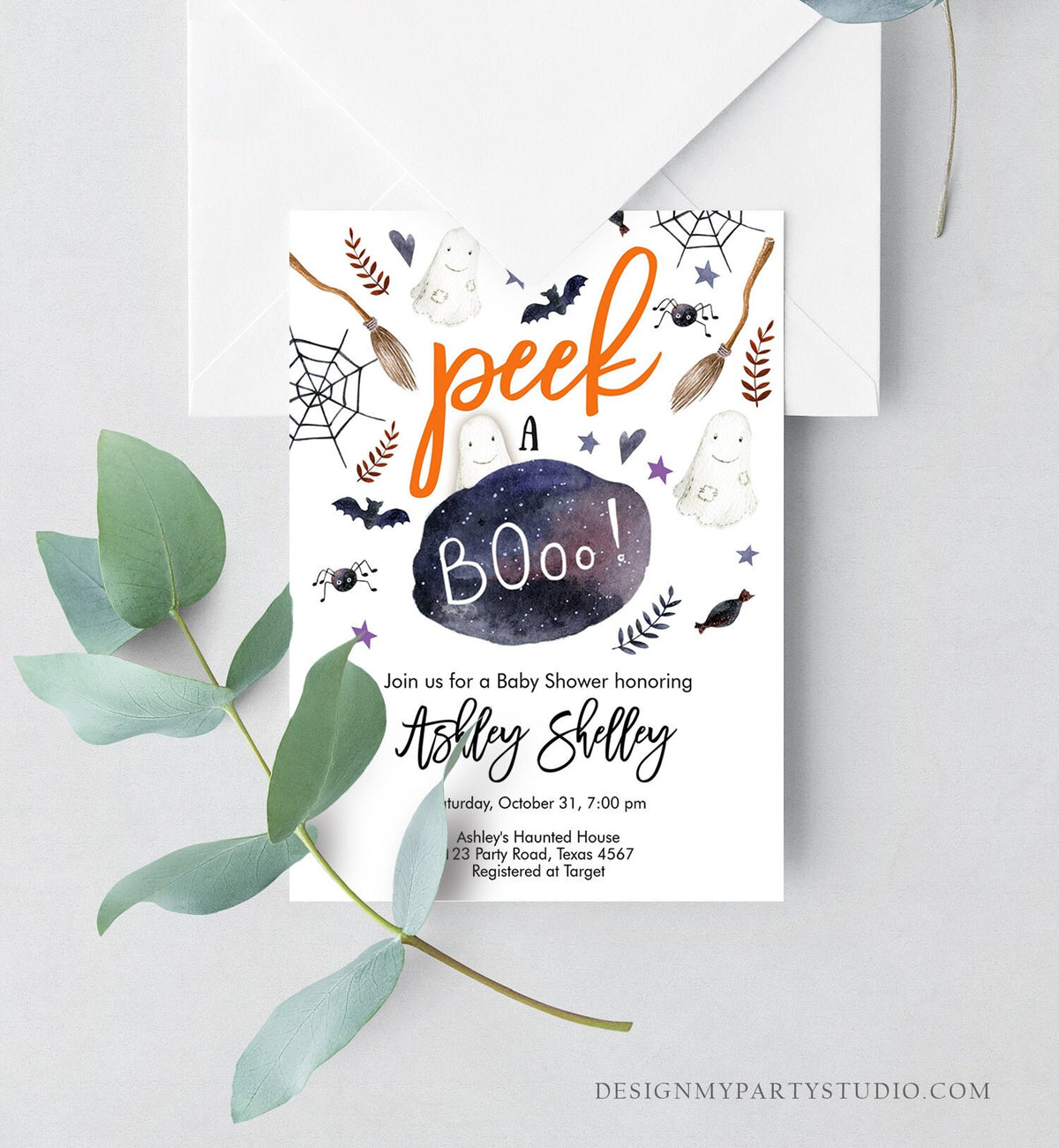 Editable Peek A Boo Baby Shower Invitation Cute Halloween Baby Shower Couples Shower Invite Gender Neutral Printable Template Corjl 0199