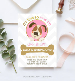 Editable Dog Invitation Dog Party Puppy Party Invite Dog Birthday paw-ty Invite Pink Girl Dog Theme Download Printable Template Corjl 0048