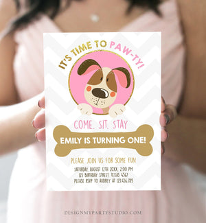 Editable Dog Invitation Dog Party Puppy Party Invite Dog Birthday paw-ty Invite Pink Girl Dog Theme Download Printable Template Corjl 0048