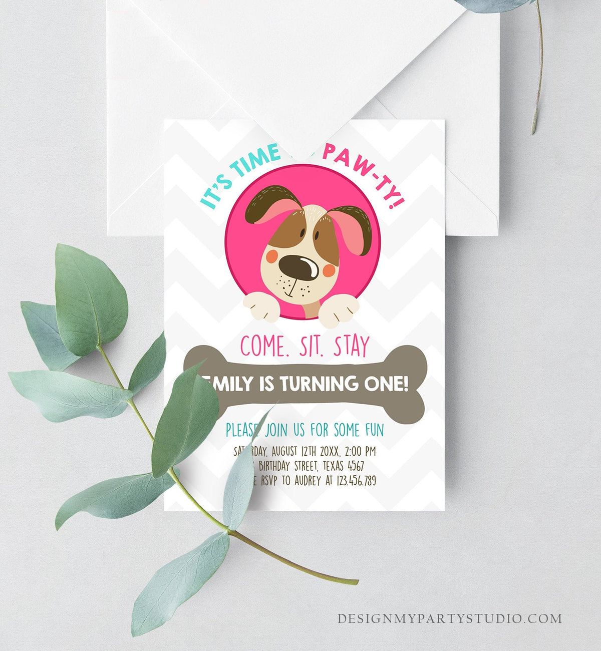 Editable Dog Invitation Dog Party Puppy Party Invite Dog Birthday paw-ty Invite Pink Girl Dog Theme Download Printable Template Corjl 0048