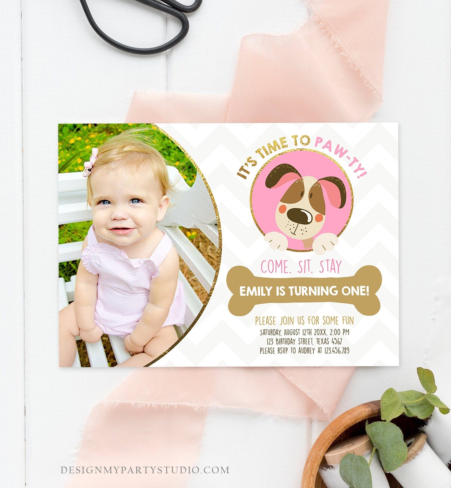 Editable Dog Invitation Dog Party Puppy Party Invite Dog Birthday paw-ty Invite Pink Girl Dog Theme Download Printable Template Corjl 0048