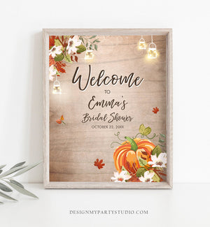 Editable Pumpkin Welcome Sign Fall in Love Autumn Bridal Shower Wedding Baby Shower Birthday Table Sign Rustic Floral Corjl Template 0176