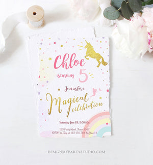 Editable Rainbow Unicorn Birthday Invitation Unicorn Magical Birthday Girl Gold Pink Instant Download Printable Template Digital Corjl 0041
