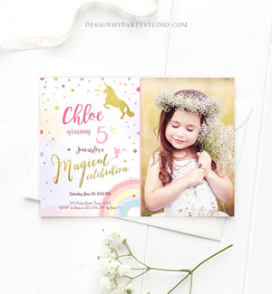 Editable Rainbow Unicorn Birthday Invitation Unicorn Magical Birthday Girl Gold Pink Instant Download Printable Template Digital Corjl 0041