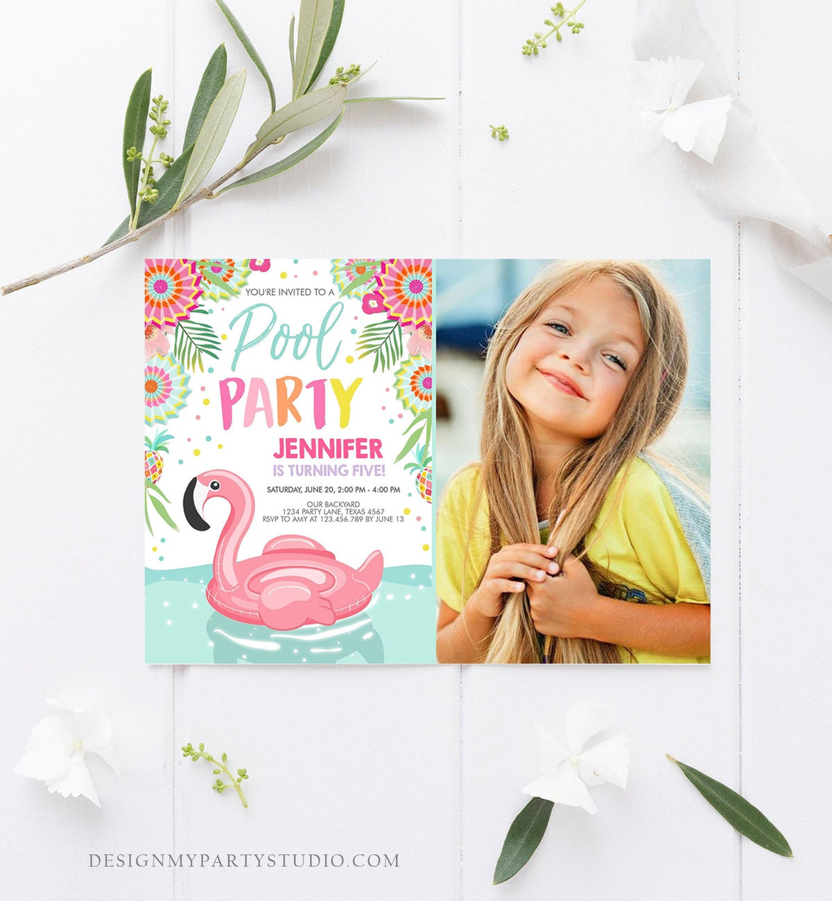 Editable Pool Party Invitation Flamingo Pool Party Birthday Invite Splish Splash Swimming Summer Download Printable Template Corjl 0240