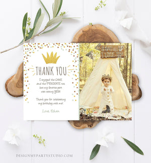 Editable Thank You Card Wild One Thank you Note Simple Gold Crown Wild Things Boy Birthday Download Printable Template Corjl Digital 0099