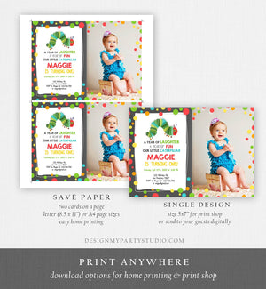 Editable Caterpillar Birthday Invitation First Birthday 1st Caterpillar Invite Boy Girl Download Printable Invitation Template Corjl 0098