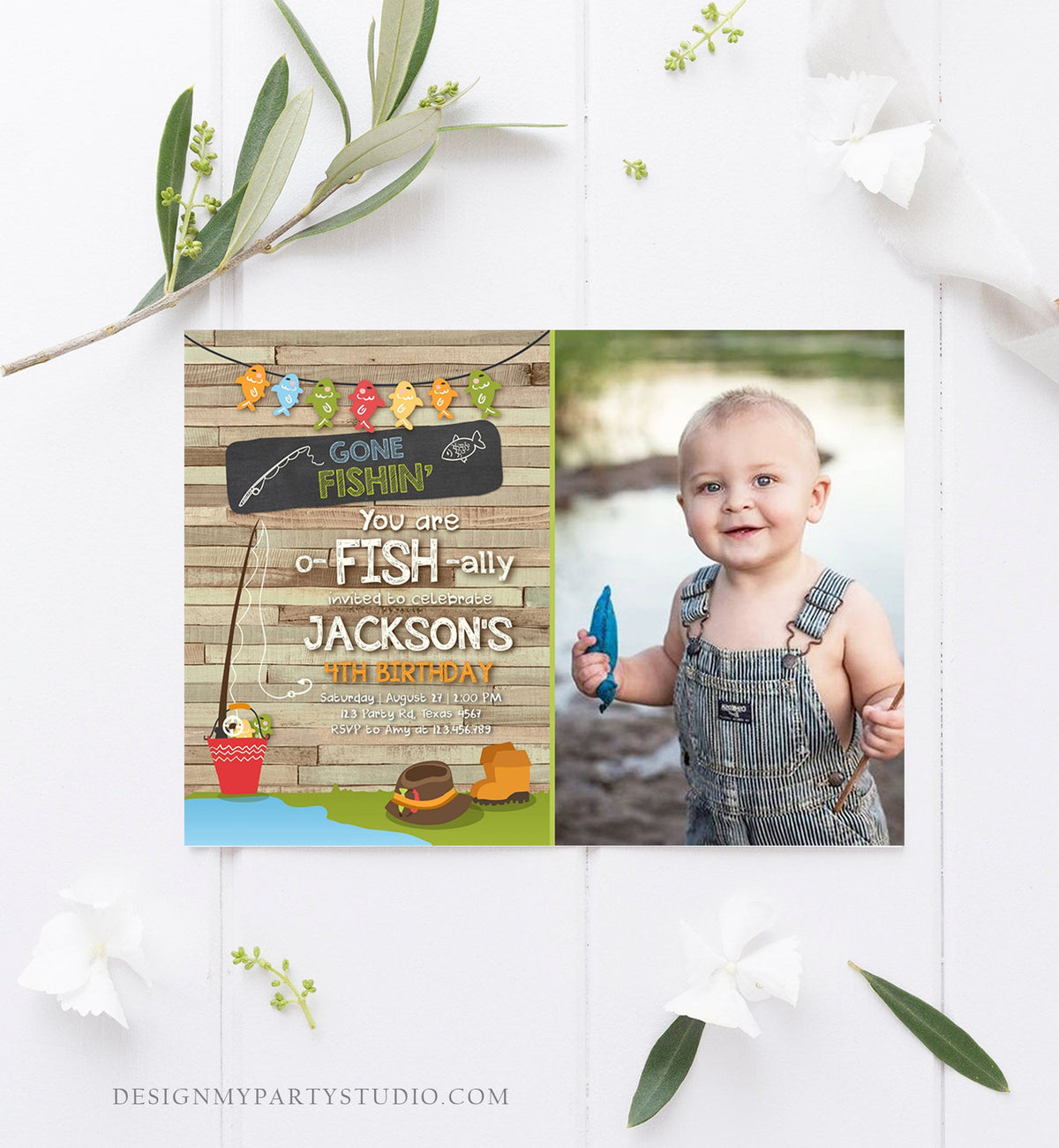Editable Fishing Birthday Invitation Boy o-Fish-Ally Reeling the Big One Gone Fishing Fishin Digital Download Corjl Template Printable 0080