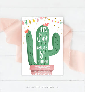 Editable Cactus Fiesta Birthday Invitation Pink Girl First Birthday Succulent 1st Mexican Fiesta and Fun Corjl Template Printable 0255