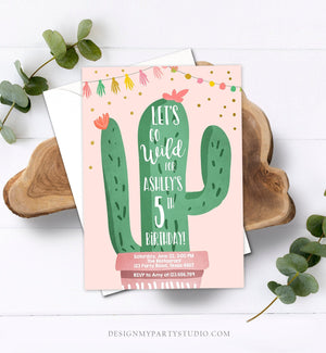 Editable Cactus Birthday Invitation Lets Go Wild One Succulent Mexican Fiesta Invite Girl Pink Download Printable Template Corjl 0255