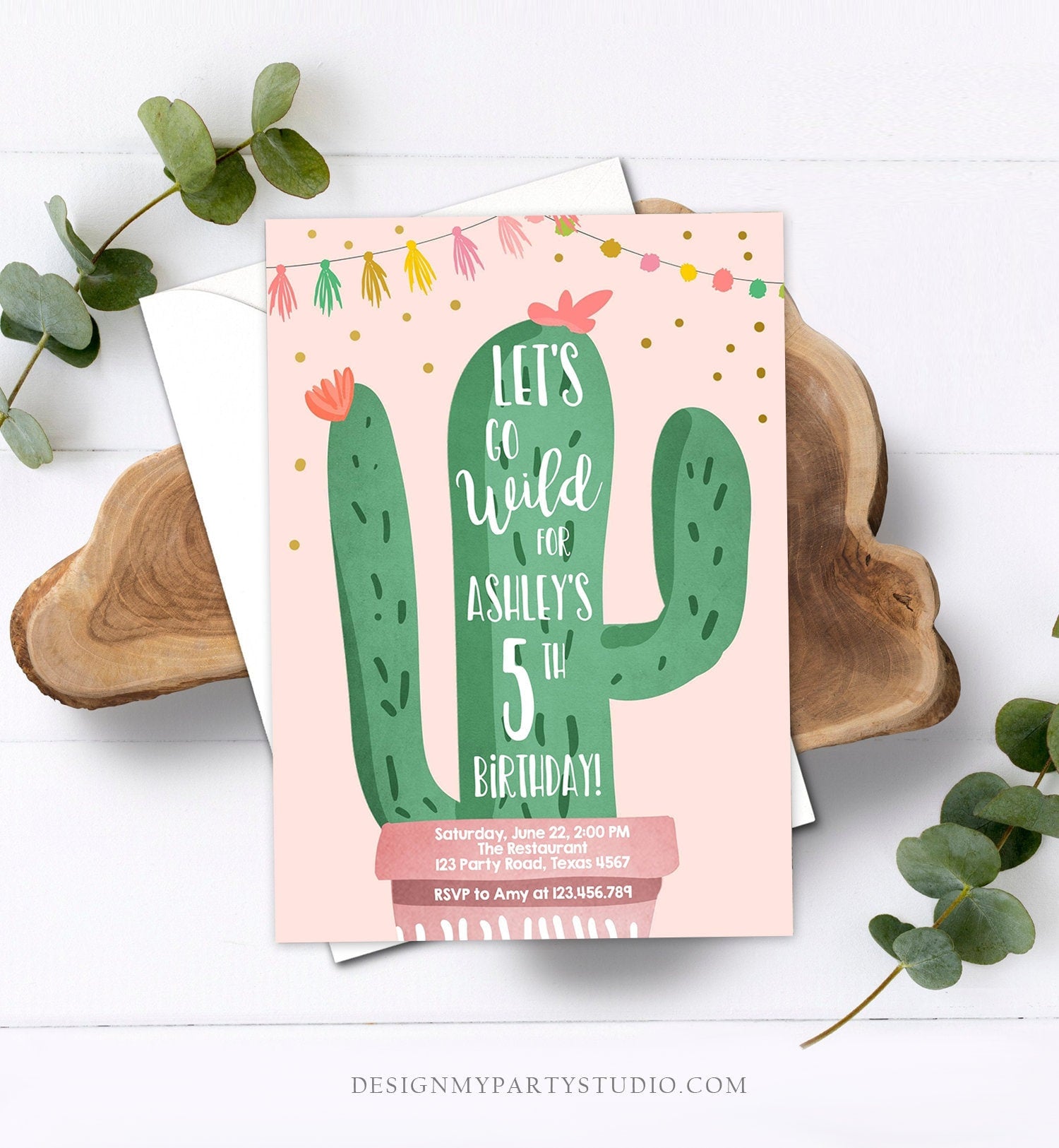 succulent birthday invitations Editable Cactus Birthday Invitation Lets Go Wild One Succulent Mexican