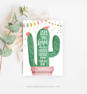 Editable Taco Bout Love Fiesta Couples Shower Invitation Cactus Succulent Green Pink Download Printable Invitation Template Corjl 0255