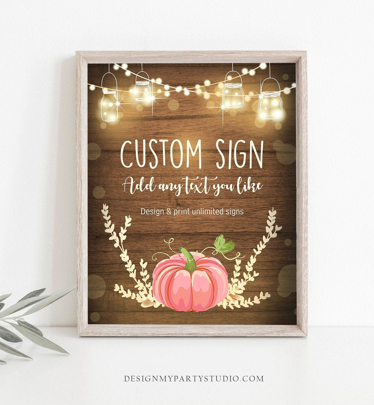 Editable Pumpkin Custom Sign Pink Pumpkin Table Sign Autumn Fall Decor Halloween Thanksgiving Party 8x10 Corjl Template Printable 0015
