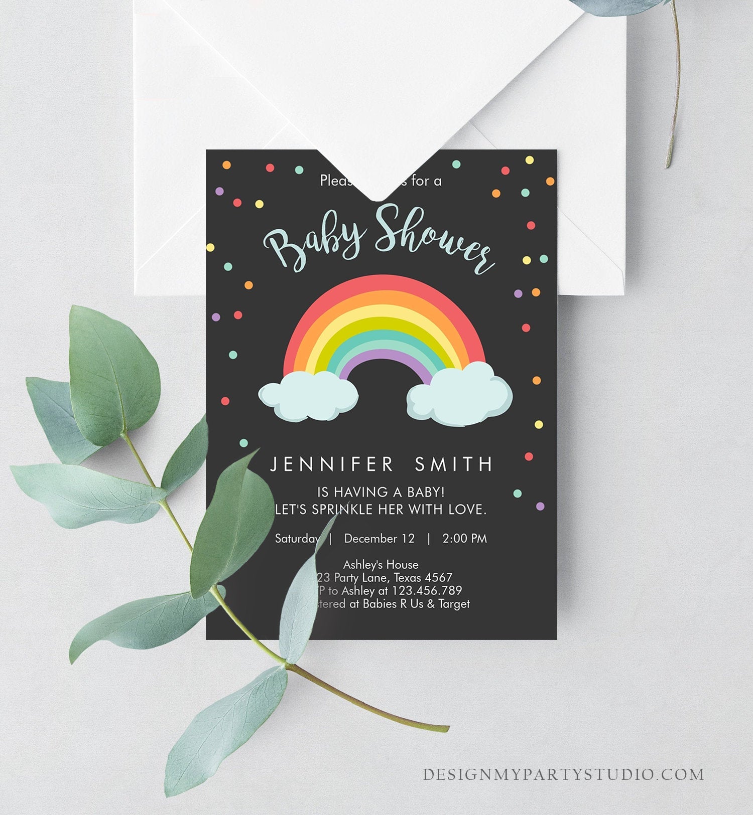 Editable Rainbow Baby Shower Invitation Rainbow Baby After a Loss Cloud Gender Neutral Download Printable Template Corjl Digital 0233