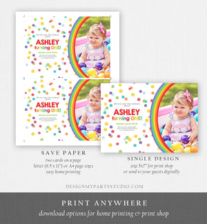 Editable Rainbow Birthday Invitation Kids Girl Boy Neutral Party Clouds Colorful Rainbow Colors Confetti Printable Corjl Template Digital