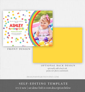 Editable Rainbow Birthday Invitation Kids Girl Boy Neutral Party Clouds Colorful Rainbow Colors Confetti Printable Corjl Template Digital